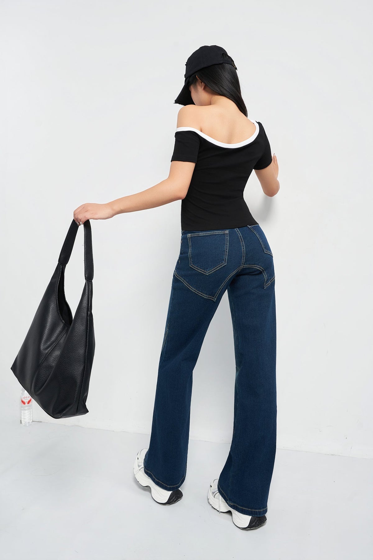 Blue Seam Detail Wide Leg Jeans