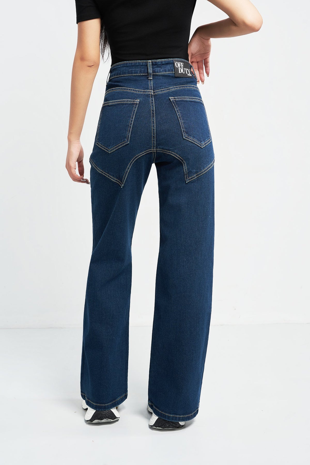Blue Seam Detail Wide Leg Jeans