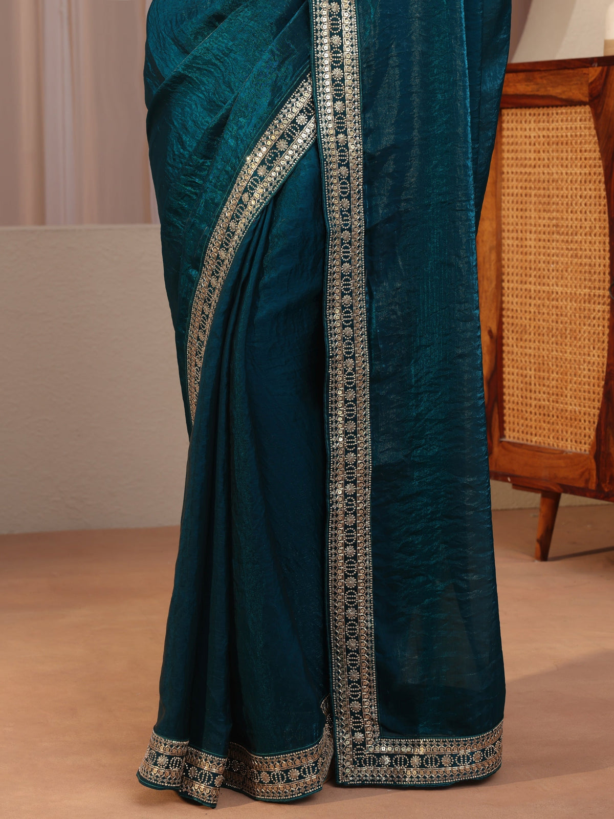 Libas Persian Blue Embellished Border Tissue Saree