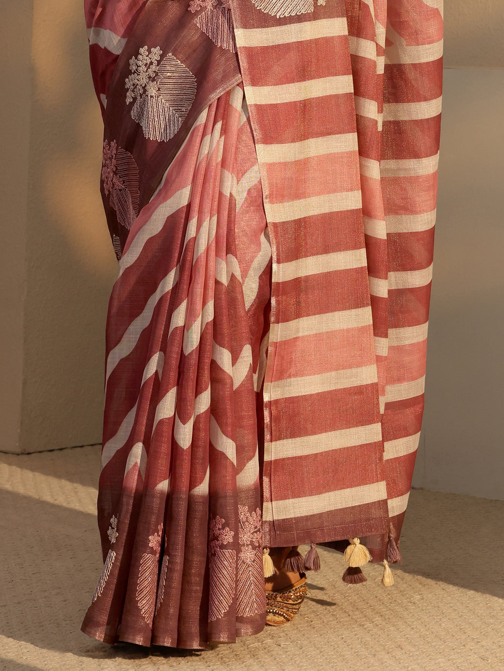 Libas Brown Chevron Printed Cotton Blend Saree