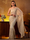 Libas Cream Floral Embroidered Net Saree
