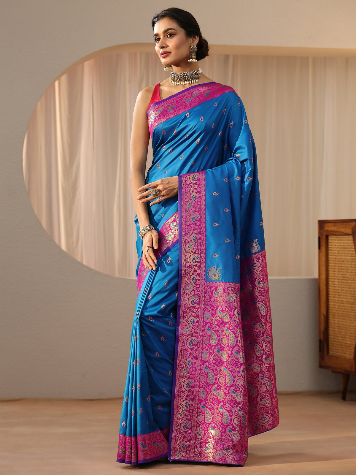 Libas Cerulean Blue Kanjeevaram Silk Blend Saree