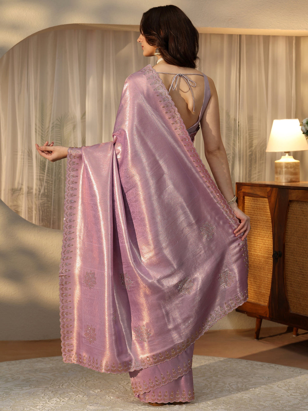 Libas Lavender Silk Blend Saree with Embellished Border