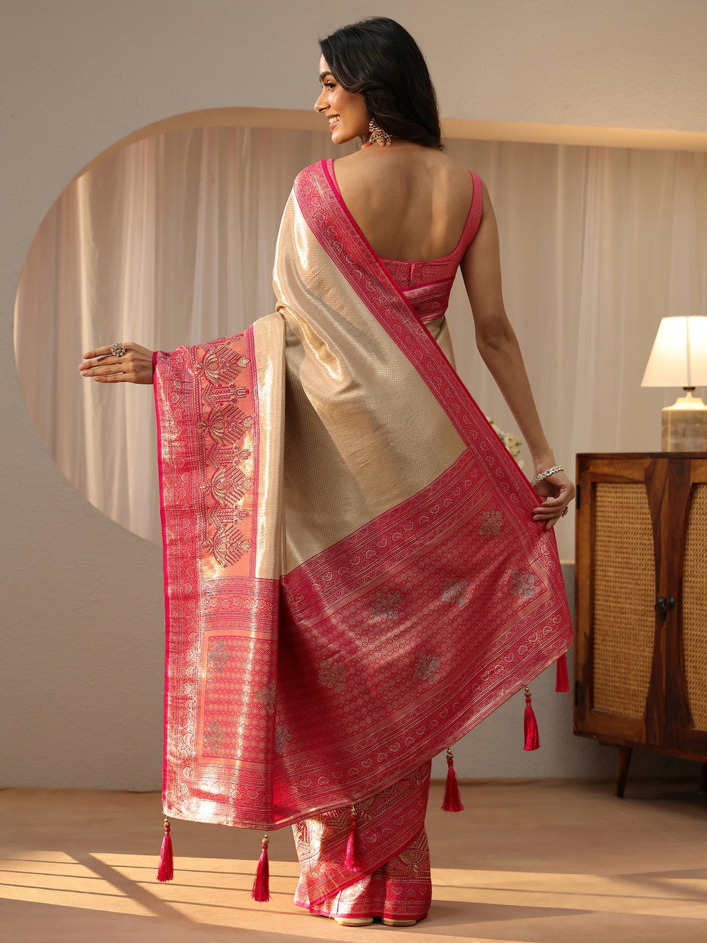 Libas Gold Silk Blend Saree with Woven Border