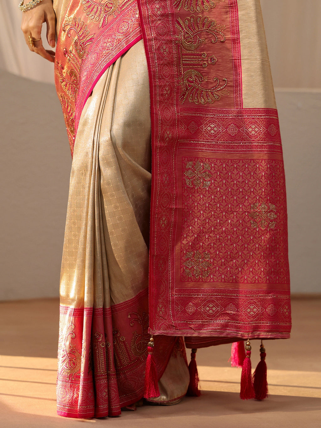 Libas Gold Silk Blend Saree with Woven Border