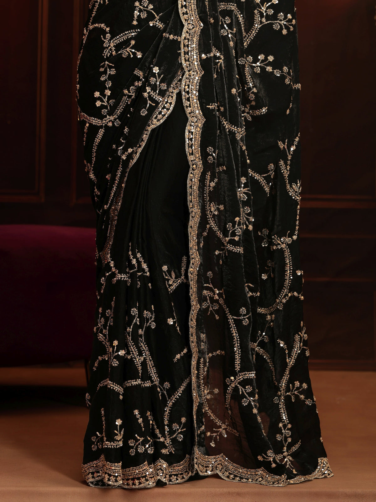 Libas Art Black Embellished Tissue Saree