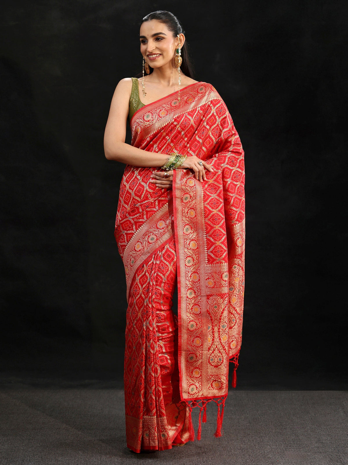 Libas Vermilion Red Gharchola Silk Blend Saree