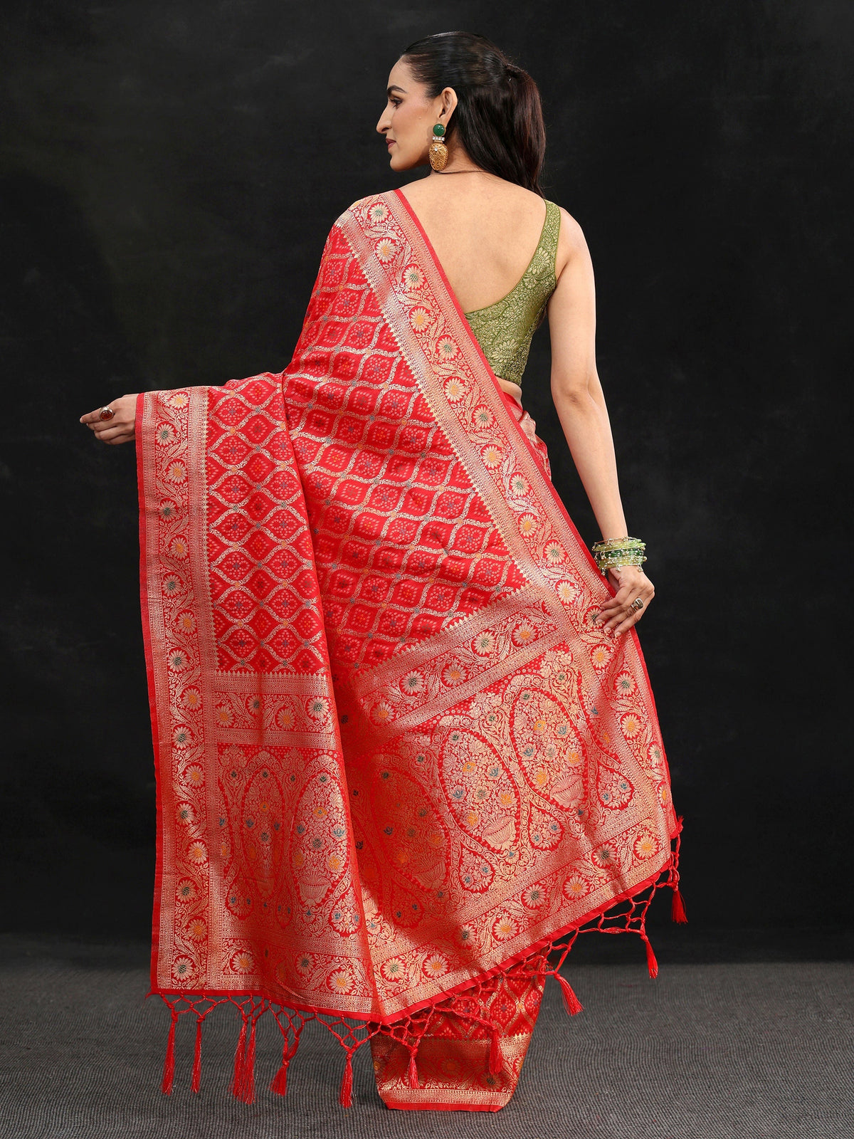 Libas Vermilion Red Gharchola Silk Blend Saree