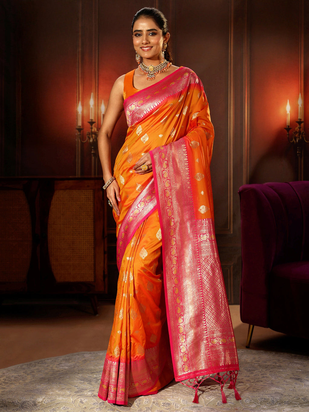 Libas Mustard Banarasi Silk Blend Saree