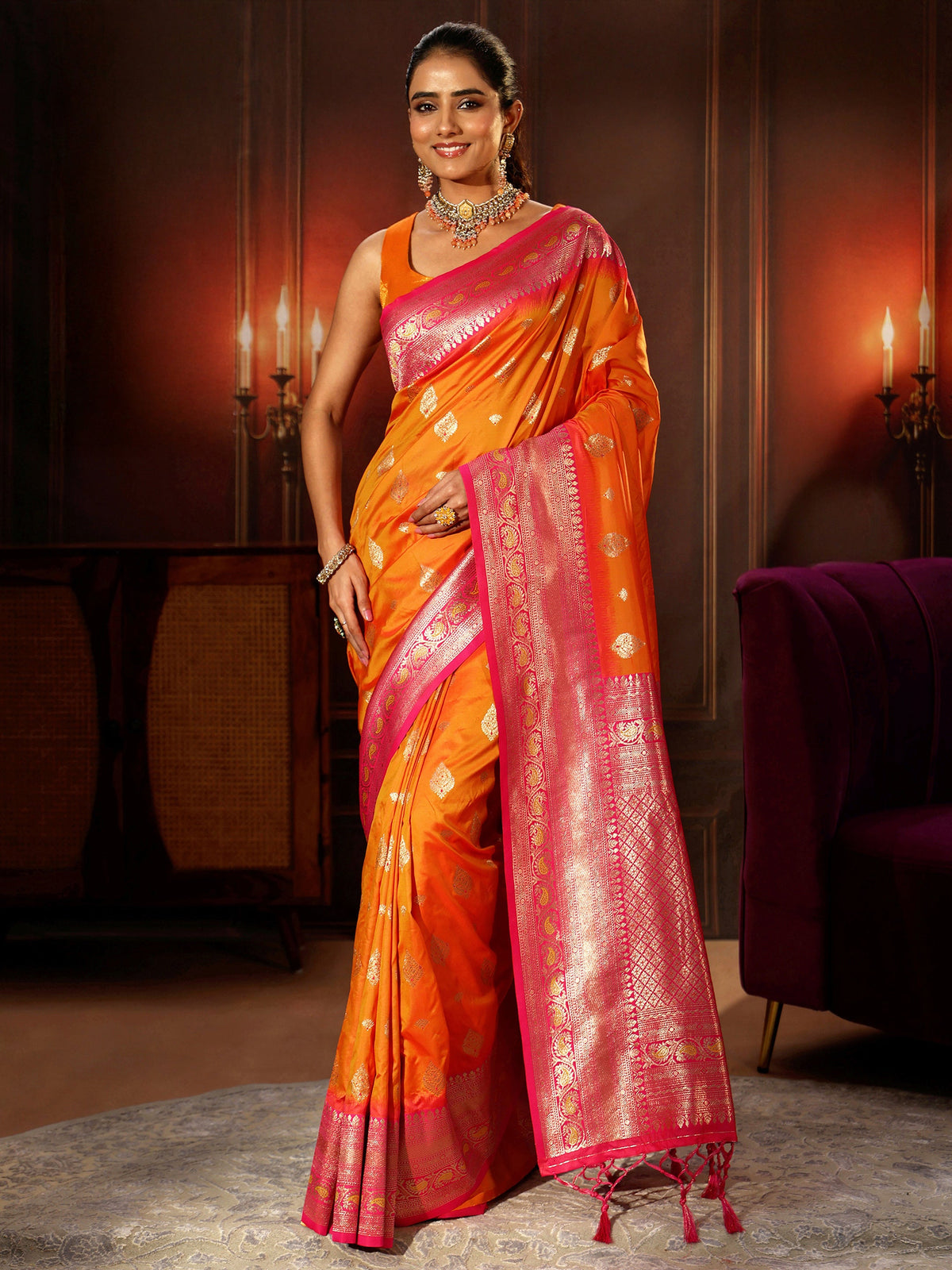 Libas Mustard Banarasi Silk Blend Saree