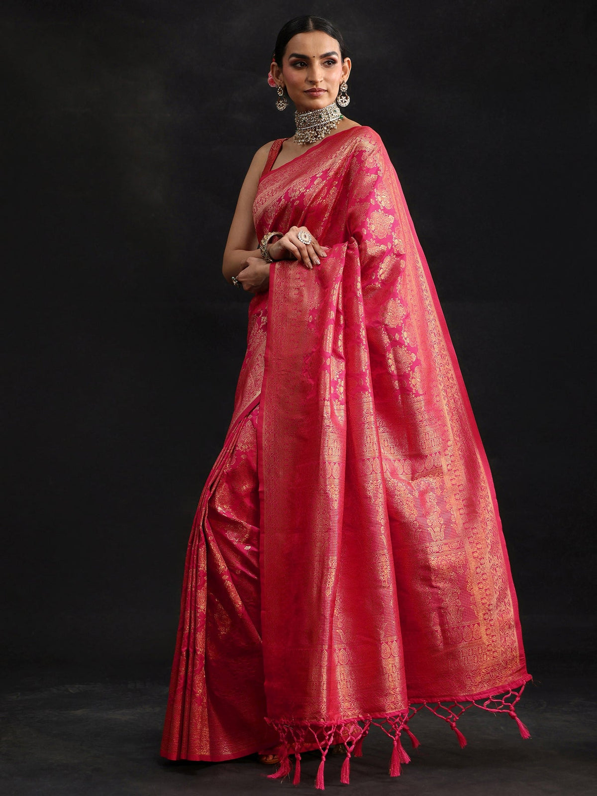 Libas Rani Pink Banarasi Silk Blend Saree S45