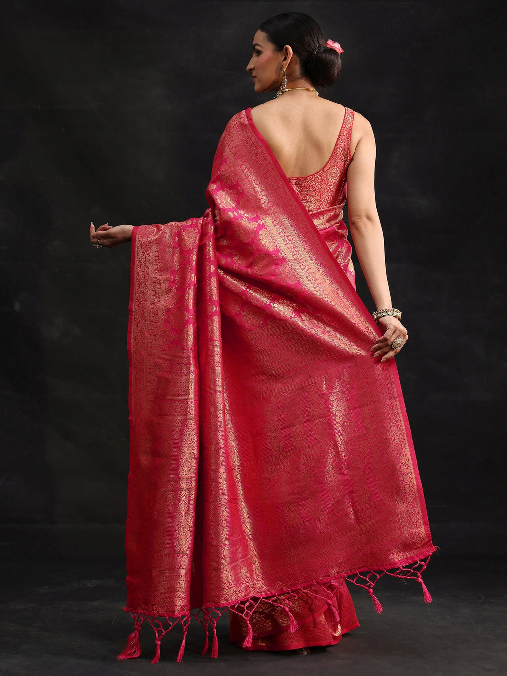 Libas Rani Pink Banarasi Silk Blend Saree