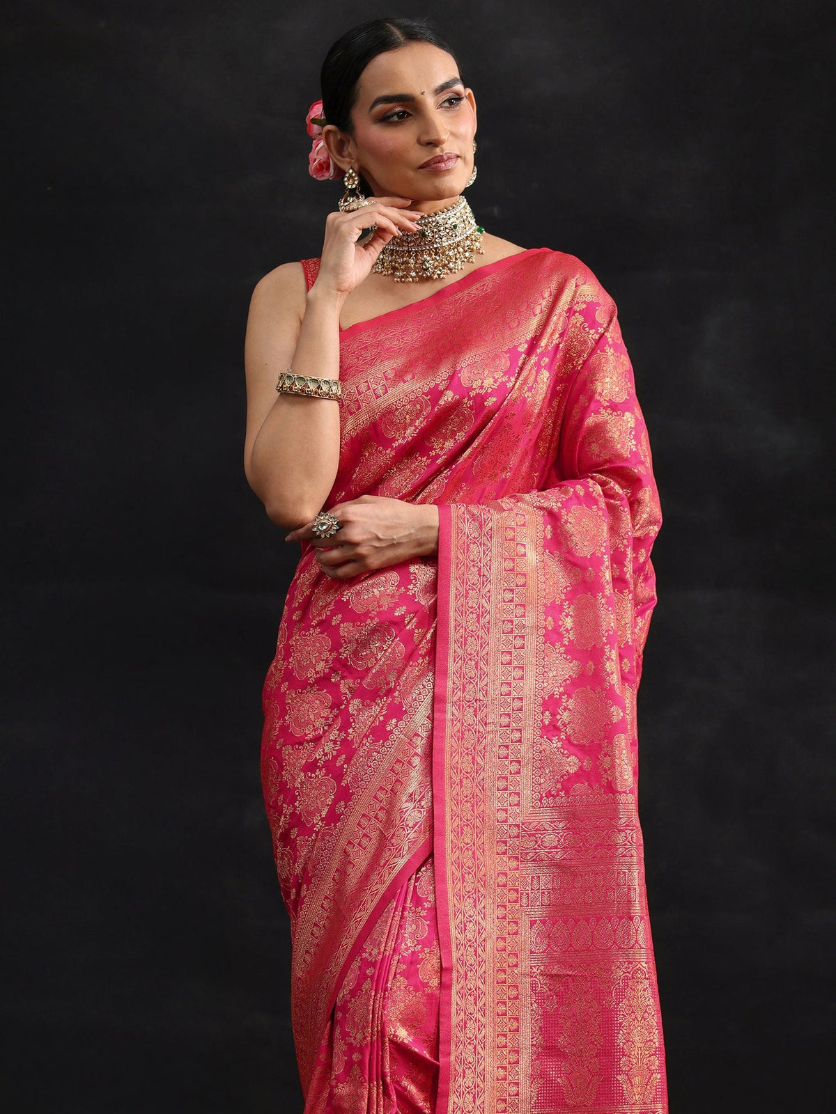 Libas Rani Pink Banarasi Silk Blend Saree S45