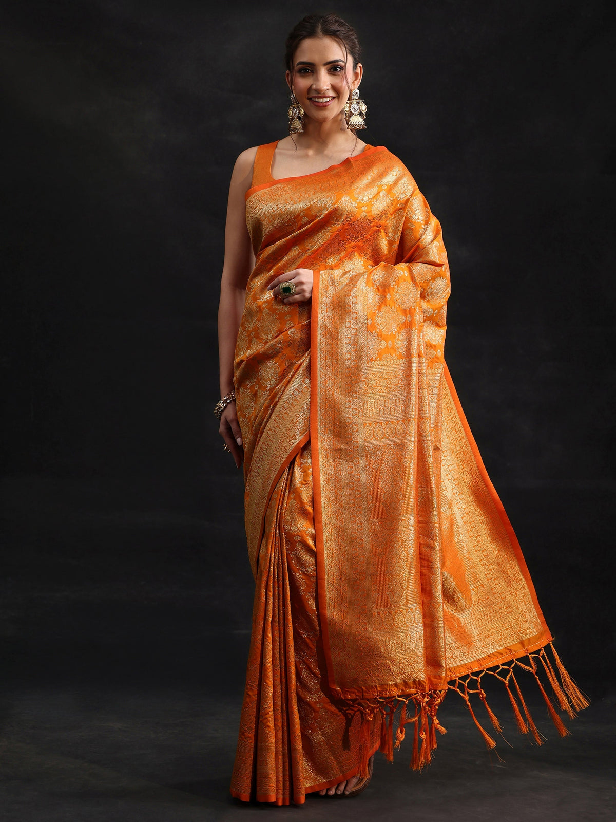 Libas Orange Banarasi Silk Blend Saree
