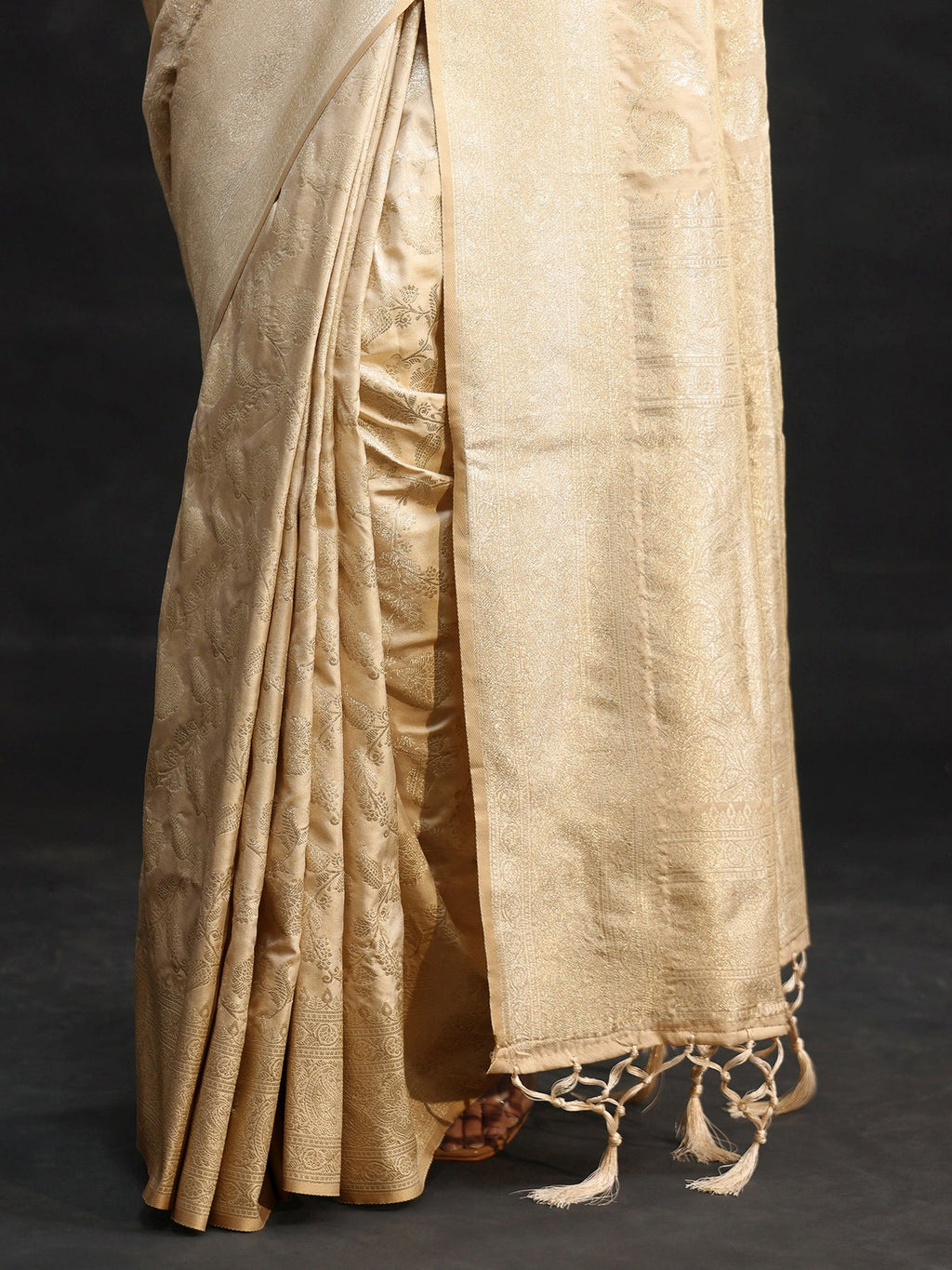 Libas Cream Banarasi Silk Blend Saree S45