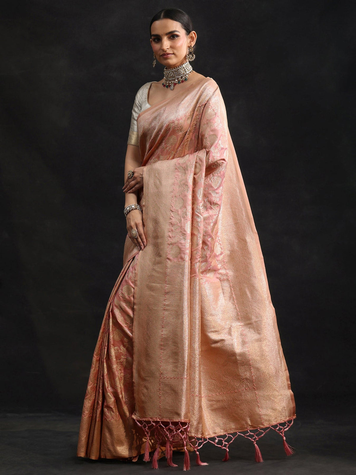 Libas Baby Pink Banarasi Silk Blend Saree S45