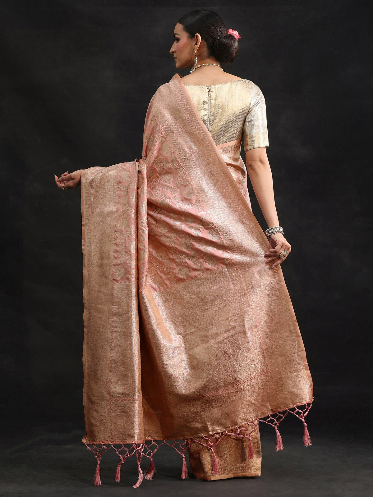 Libas Baby Pink Banarasi Silk Blend Saree S45