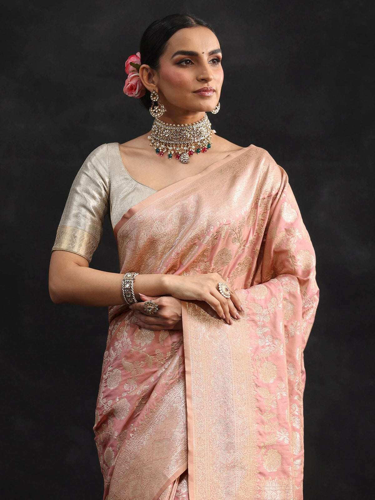 Libas Baby Pink Banarasi Silk Blend Saree S45