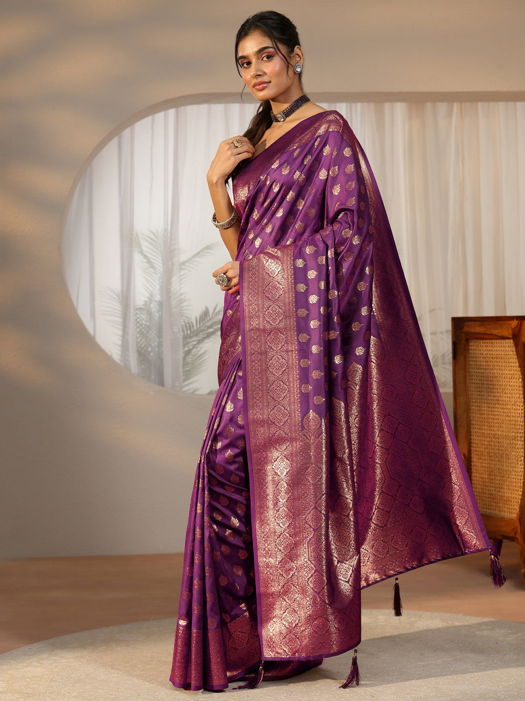 Libas Imperial Purple Banarasi Silk Blend Saree