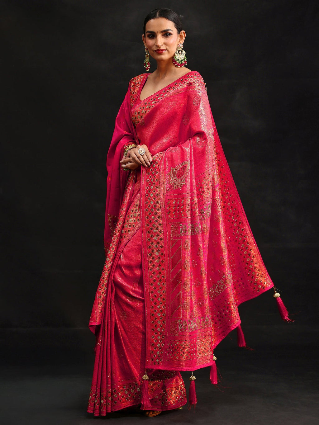 Libas Art Pink Embellished Banarasi Silk Blend Saree with Dupatta S45