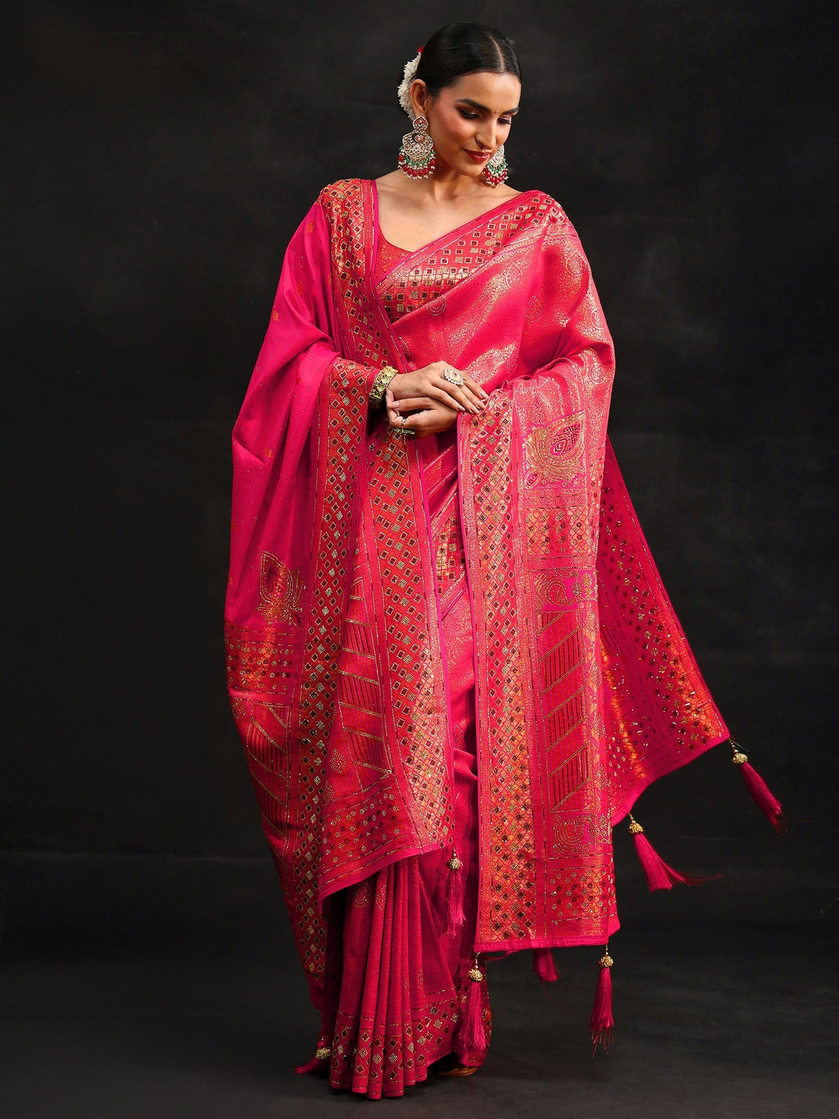 Libas Art Pink Embellished Banarasi Silk Blend Saree with Dupatta S45
