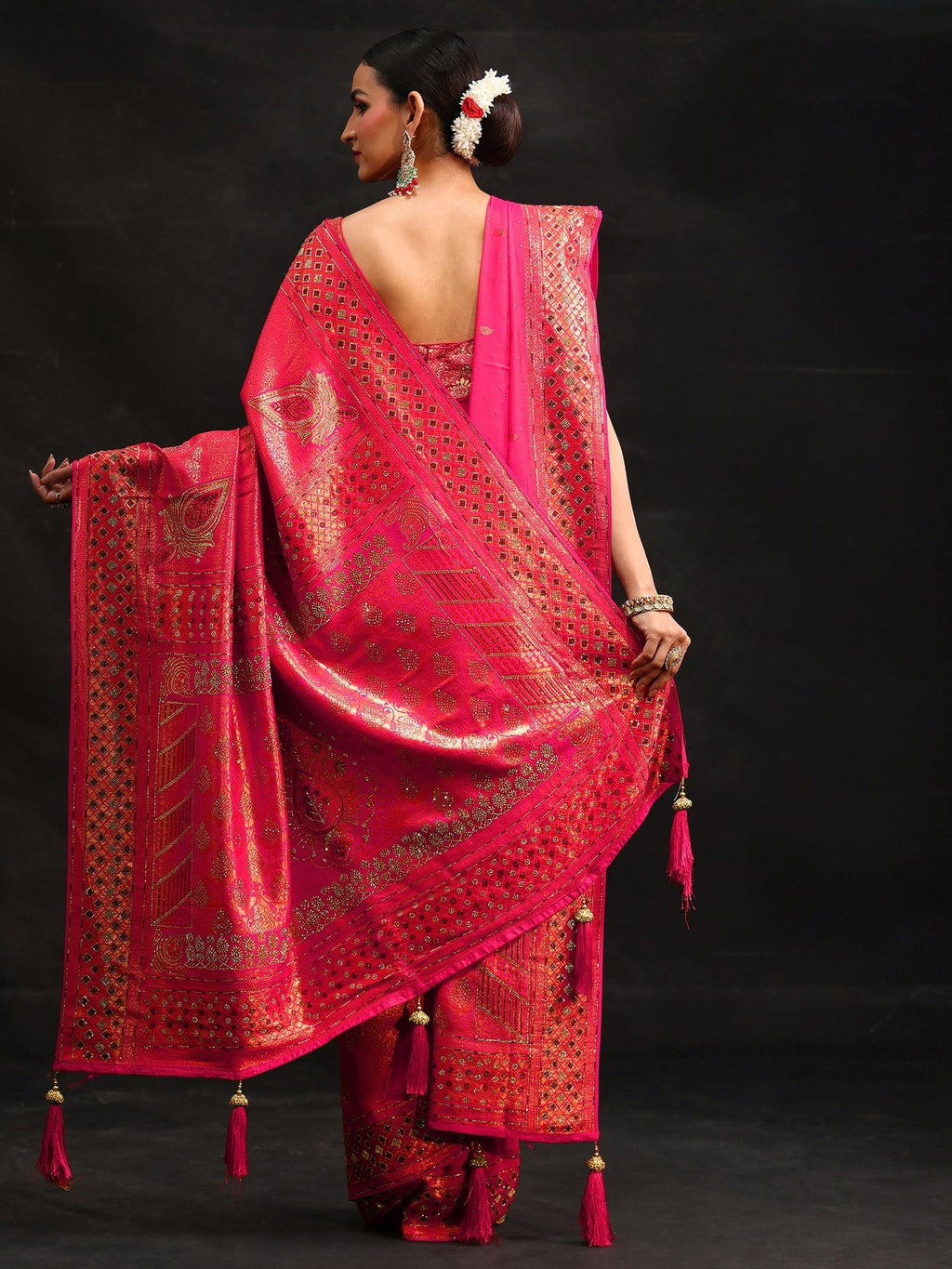 Libas Art Pink Embellished Banarasi Silk Blend Saree with Dupatta S45