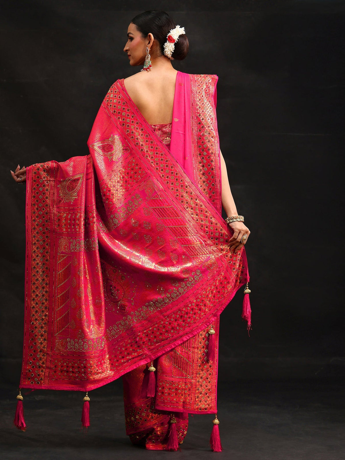 Libas Art Pink Embellished Banarasi Silk Blend Saree with Dupatta S45