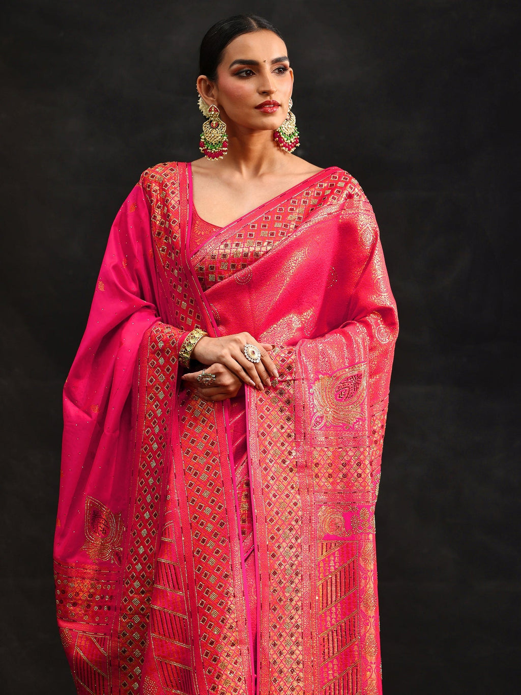 Libas Art Pink Embellished Banarasi Silk Blend Saree with Dupatta S45