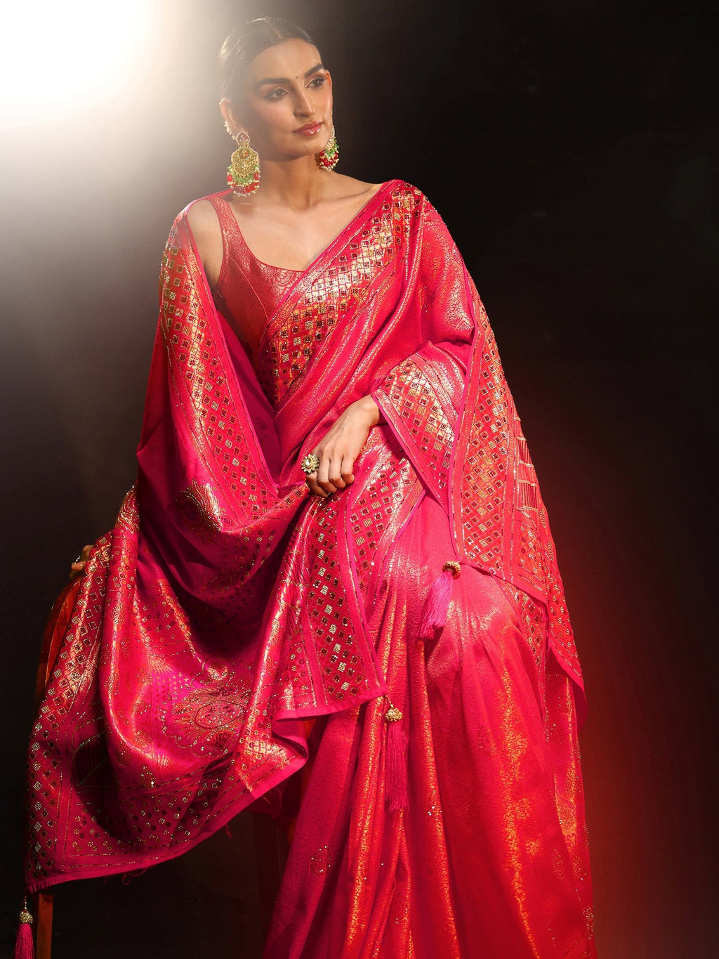 Libas Art Pink Embellished Banarasi Silk Blend Saree with Dupatta S45