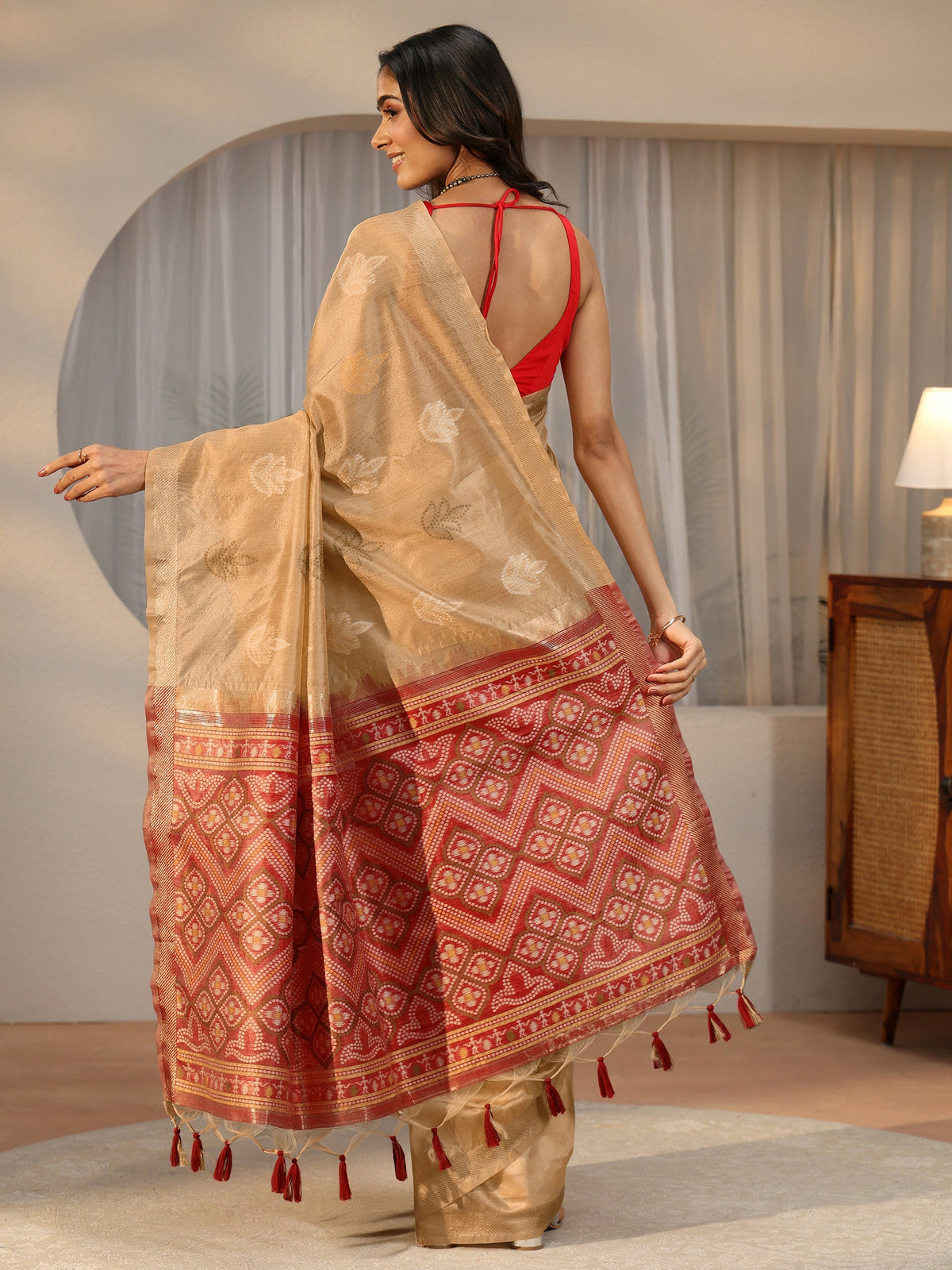 Libas Gold Bandhani Silk Blend Saree