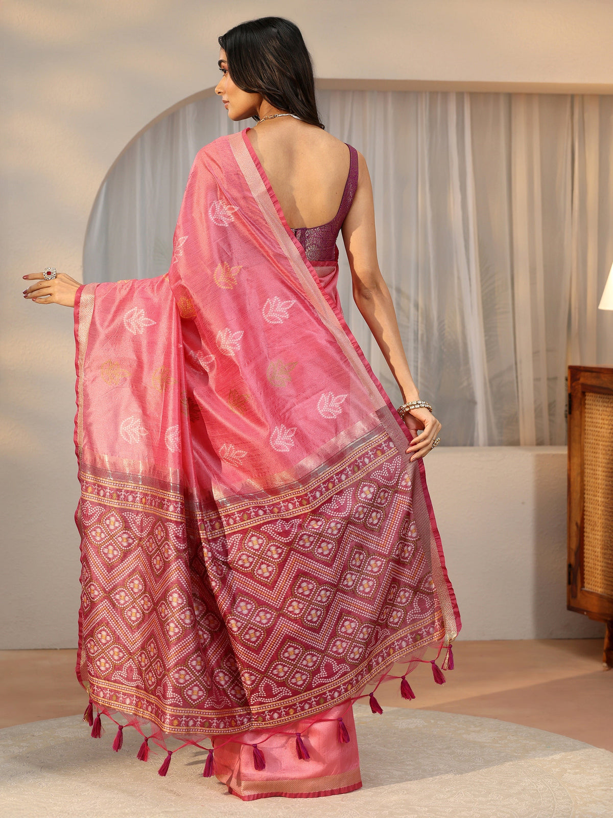 Libas Dusty Rose Pink Bandhani Silk Blend Saree