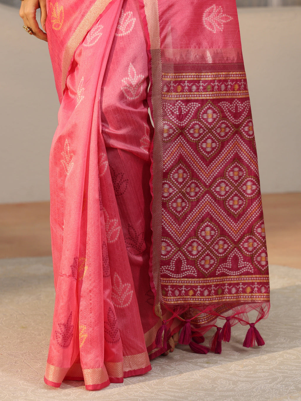 Libas Dusty Rose Pink Bandhani Silk Blend Saree