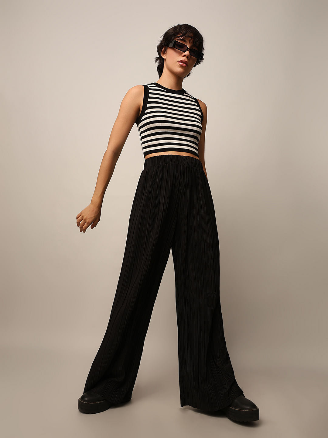 Black Textured Pant