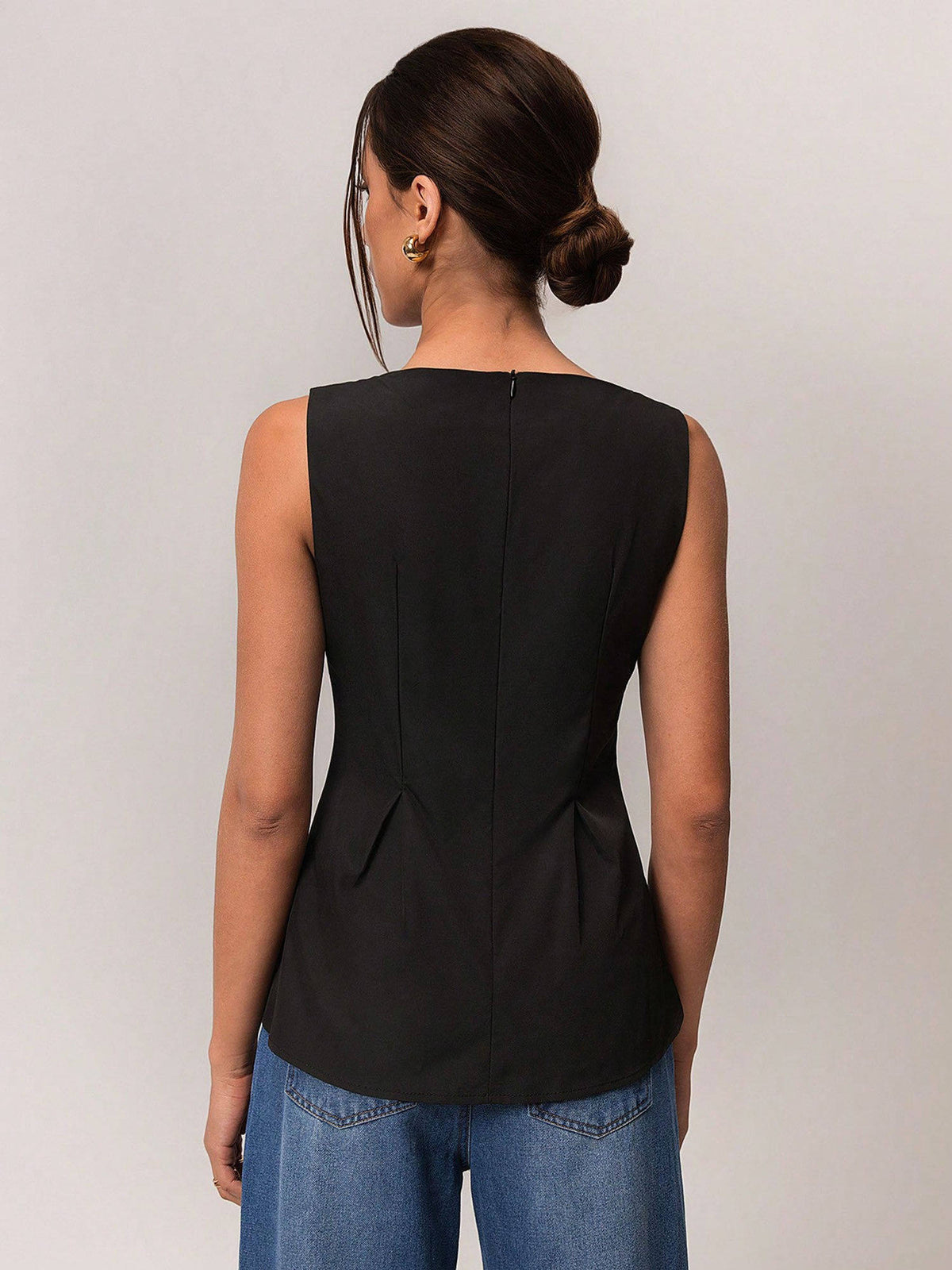 Black Cotton Sleeveless Inverted Pleat Peplum Party Top | pt51 - view 2