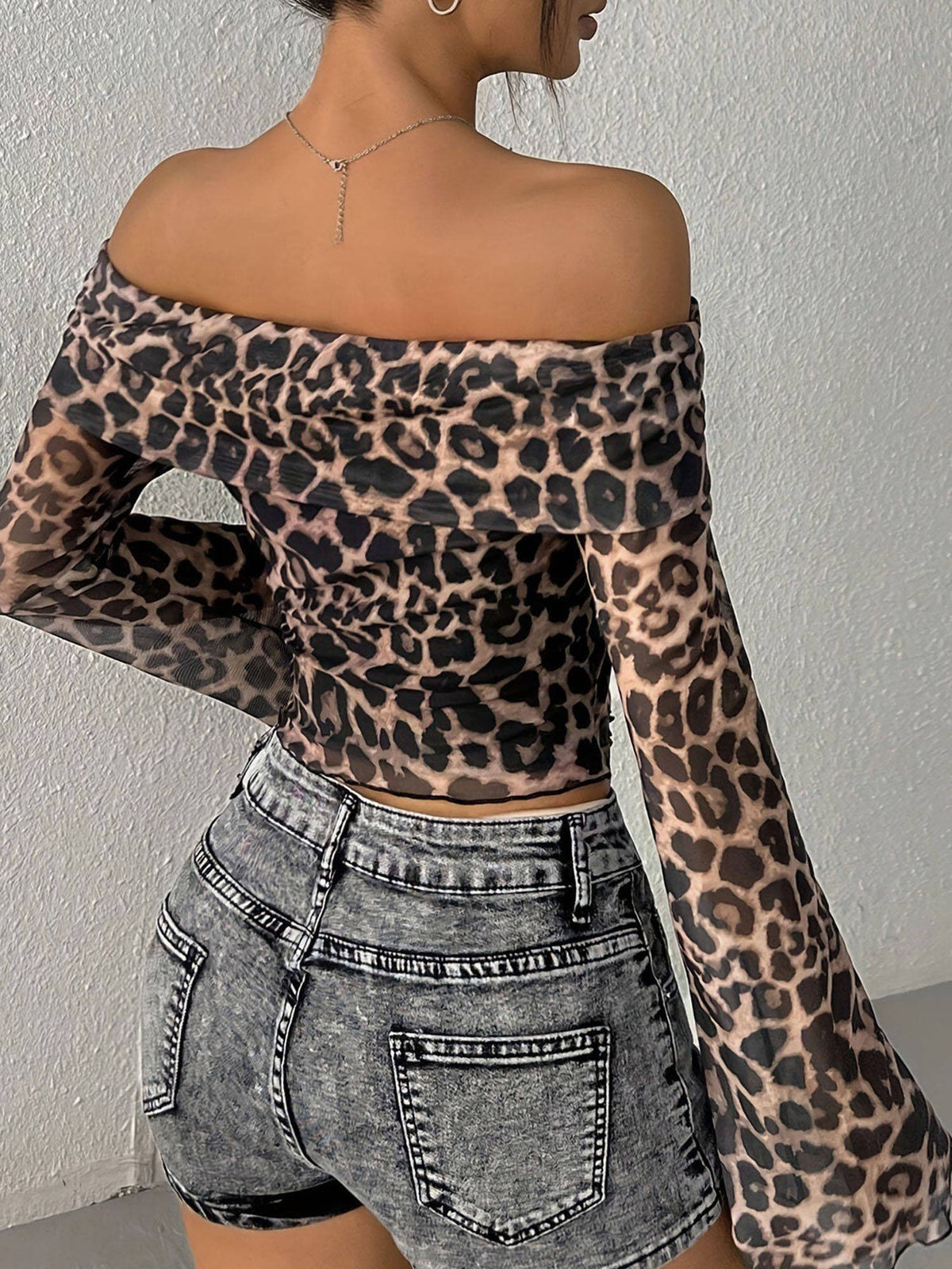 Beige Off Shoulder Animal Print Street Style Top | CT61 - view 2