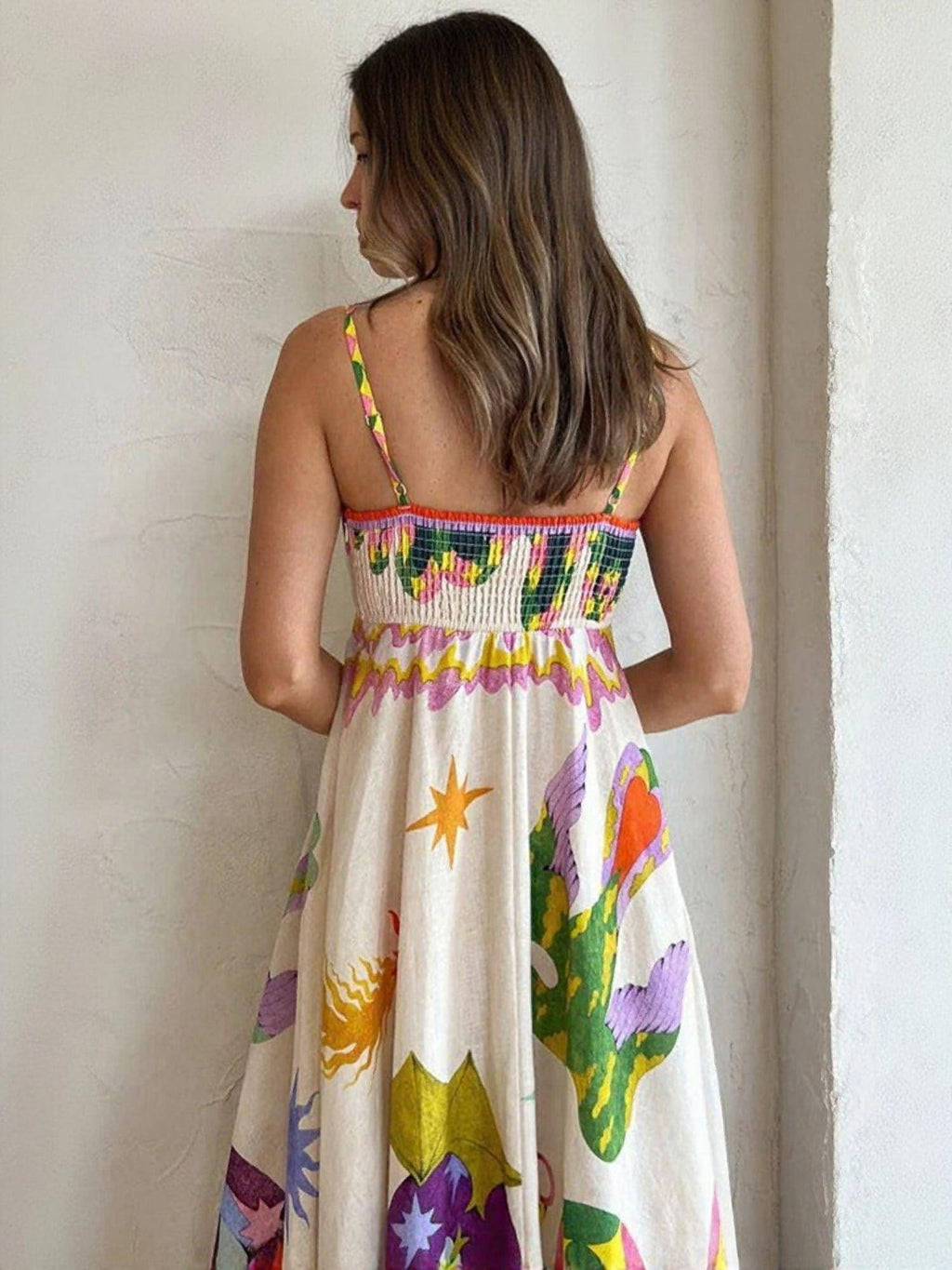 Off White Tropical Print Flared Maxi Vacay Dress | D56 - view 2