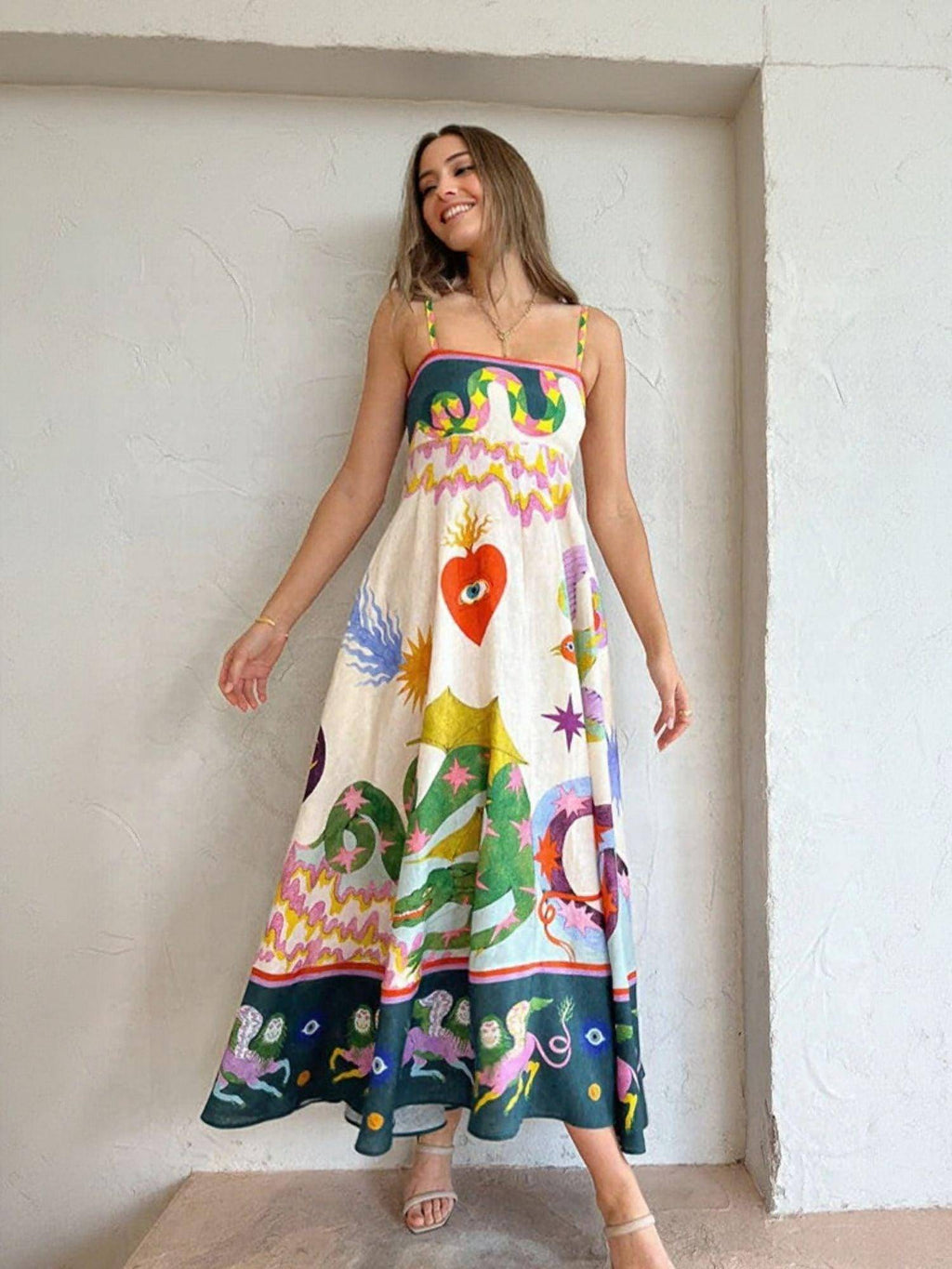 Off White Tropical Print Flared Maxi Vacay Dress | D56 - view 3