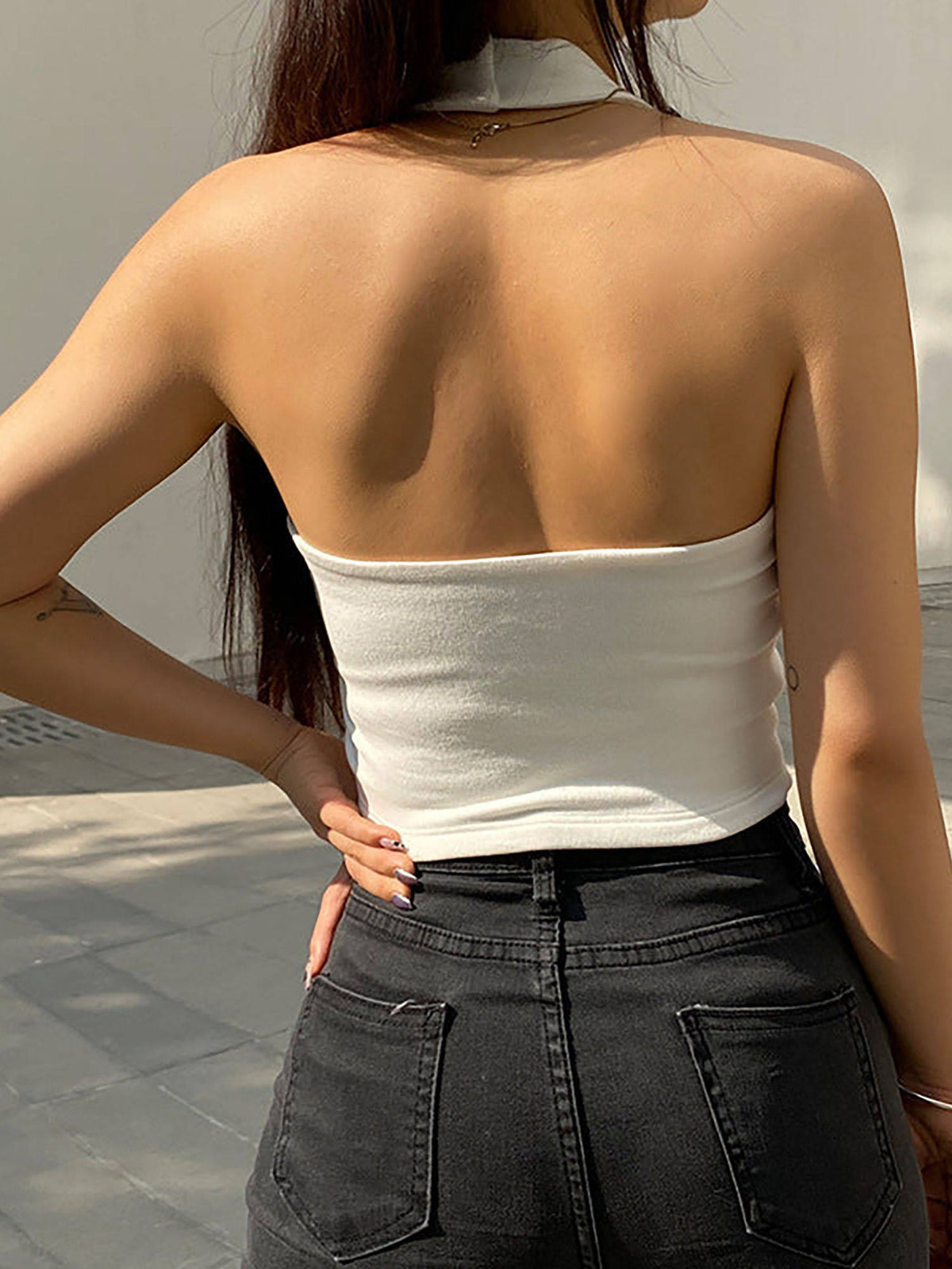White Halter Neck Tank Street Style Top | CT61 - view 2