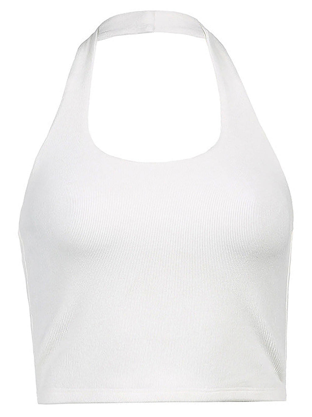 White Halter Neck Tank Street Style Top | CT61 - view 3