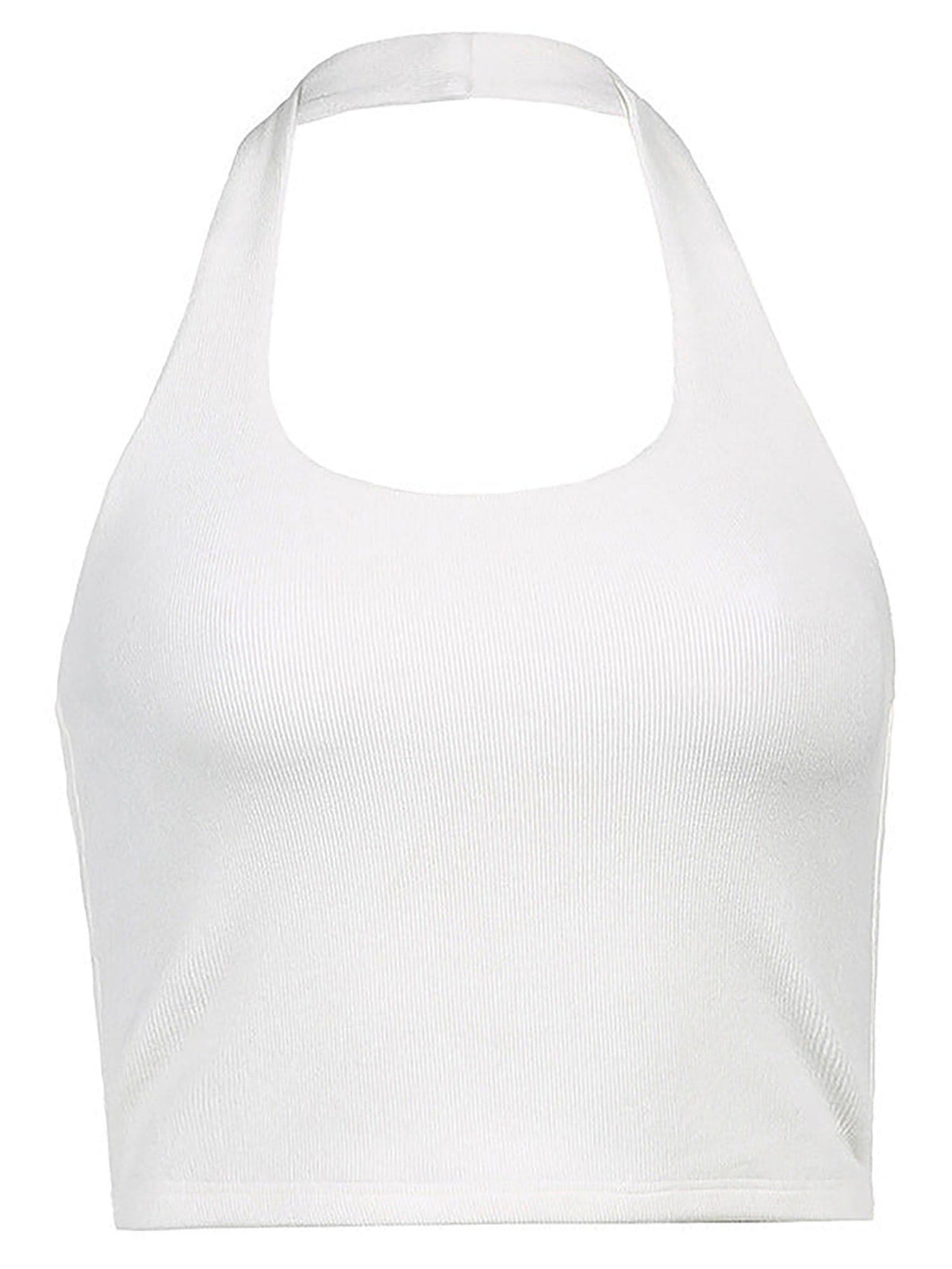 White Halter Neck Tank Street Style Top | CT61 - view 3