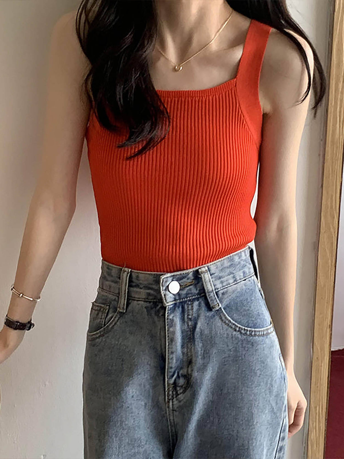 Orange Square Neck Flat Tank Top | TT98 - view 1