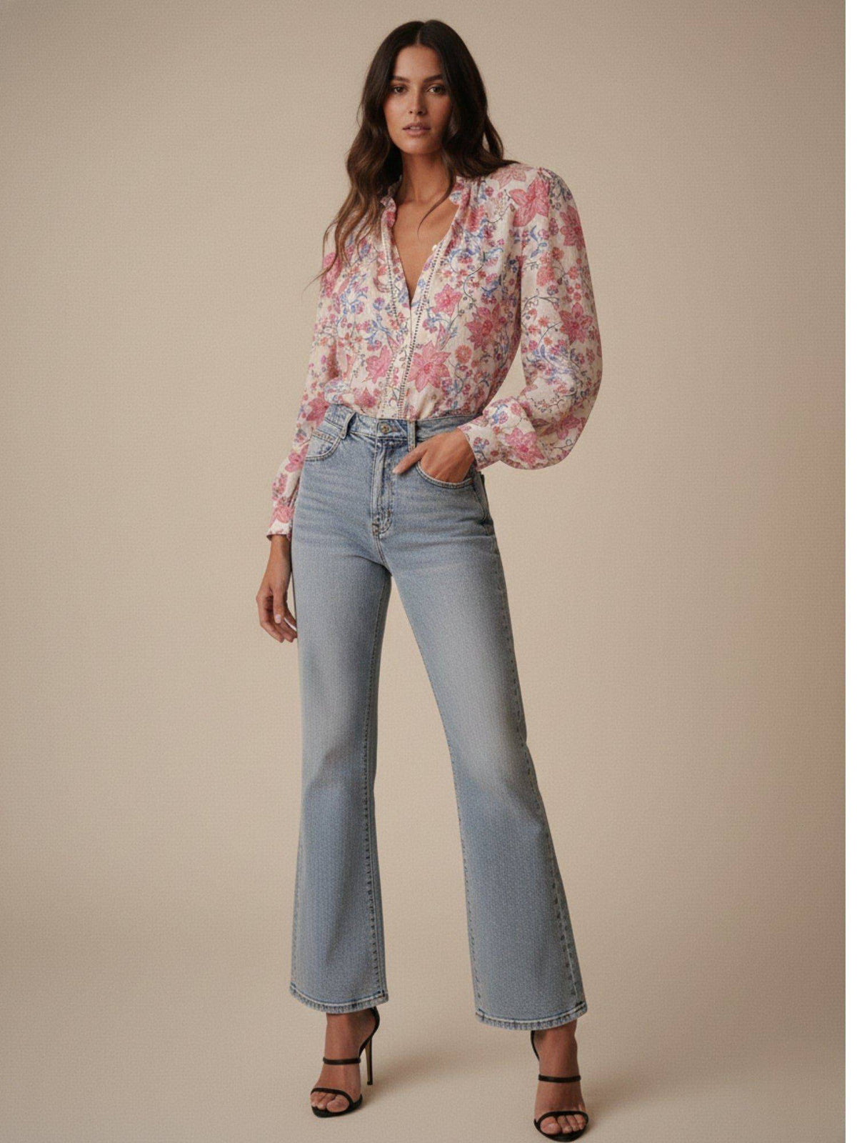 Multi Mandarin Collared Floral Printed Blouse - Multi-Color | S67 - view 3