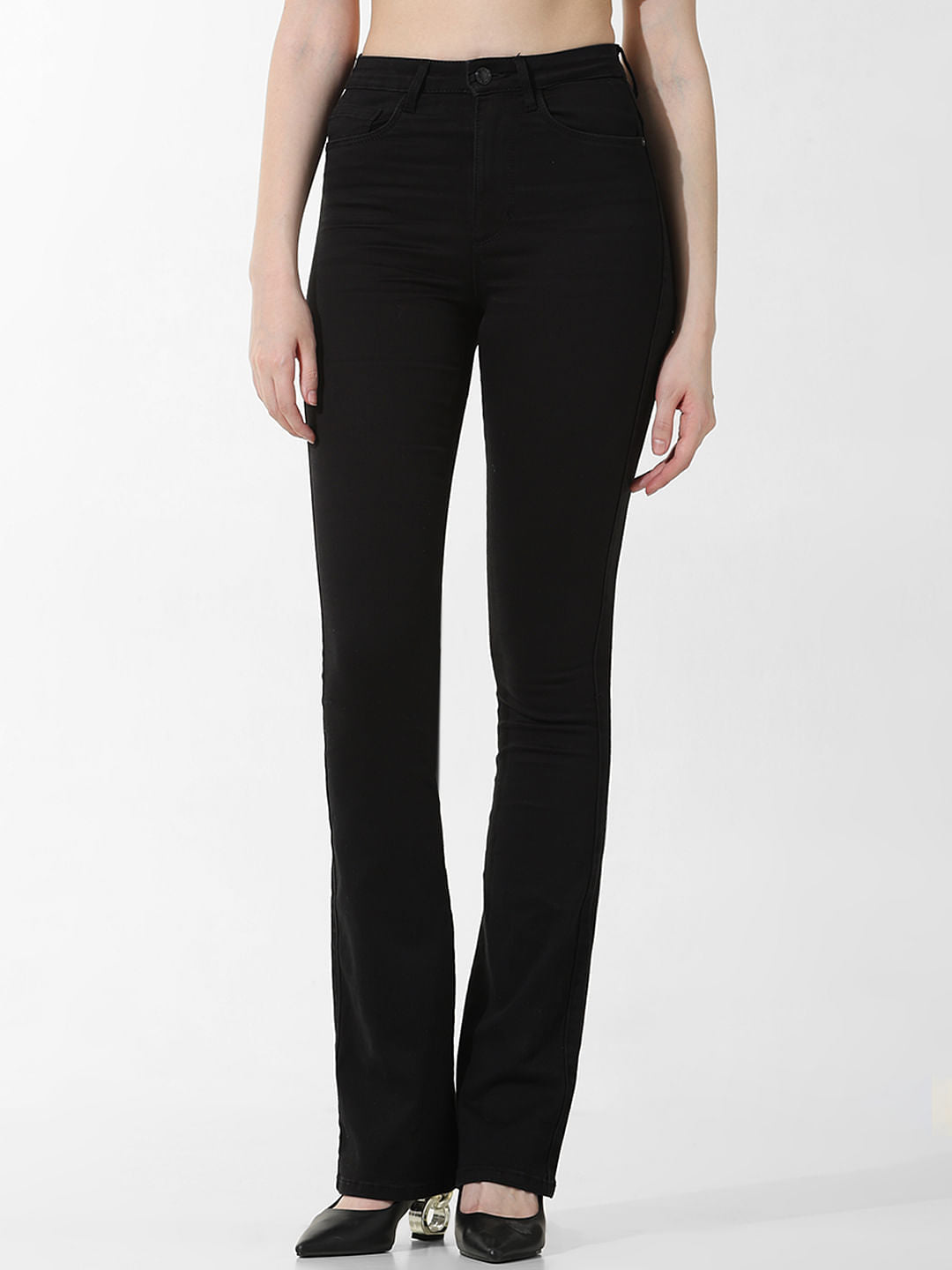 Black High Rise Flared Jeans
