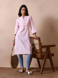 Women Poly Cotton Pink Yarn Dyed Striped Straight Kurta | KDG - view 1
