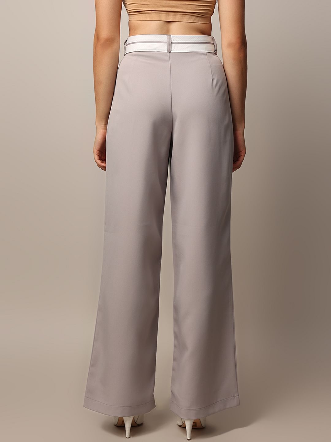 Grey High Rise Tailored Wide Leg Pants