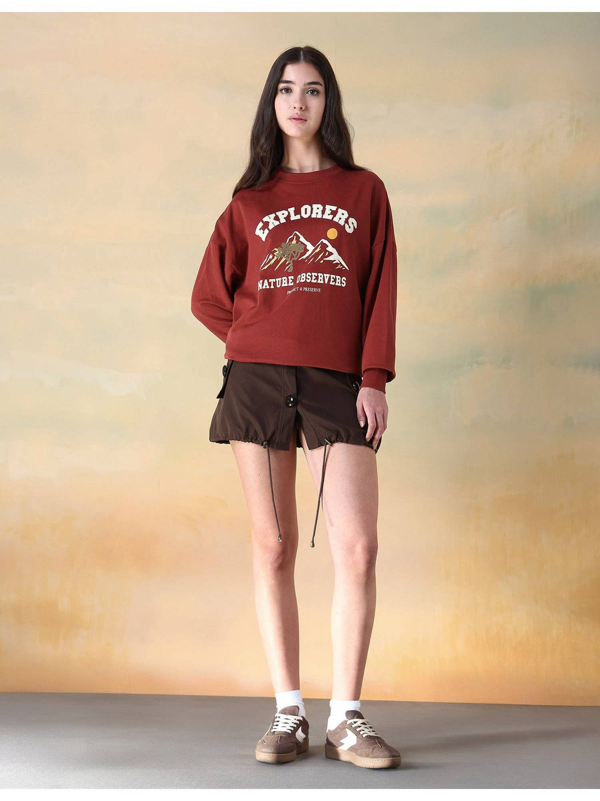 Women Red Cotton Graphic Sweatshirt | HD56 - view 3