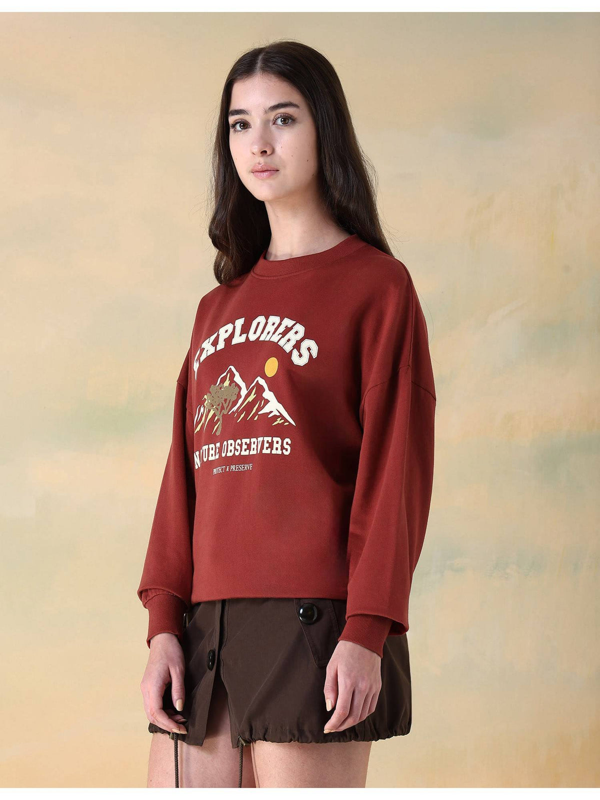 Women Red Cotton Graphic Sweatshirt | HD56 - view 4