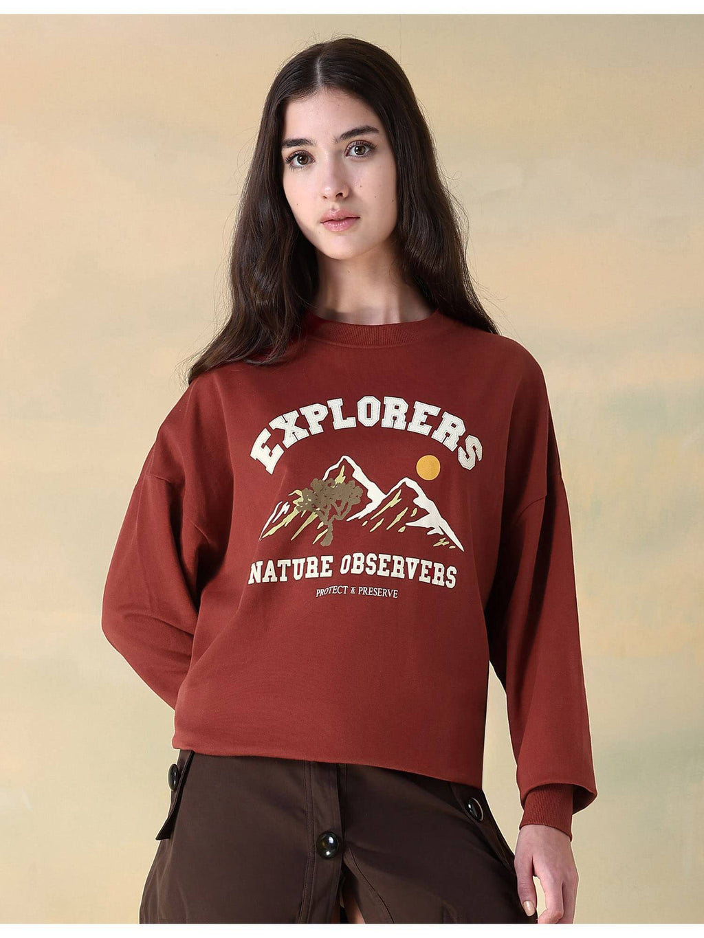 Women Red Cotton Graphic Sweatshirt | HD56 - view 6