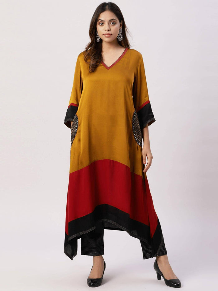 Modal Silk Color Block Brocade Pockets Kurta | KDG - view 1