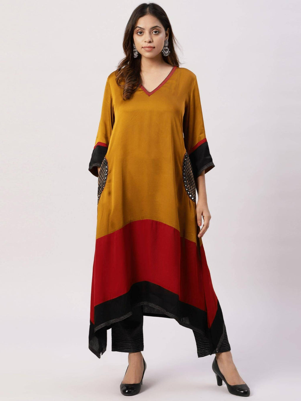 Modal Silk Color Block Brocade Pockets Kurta | FY93 - view 1